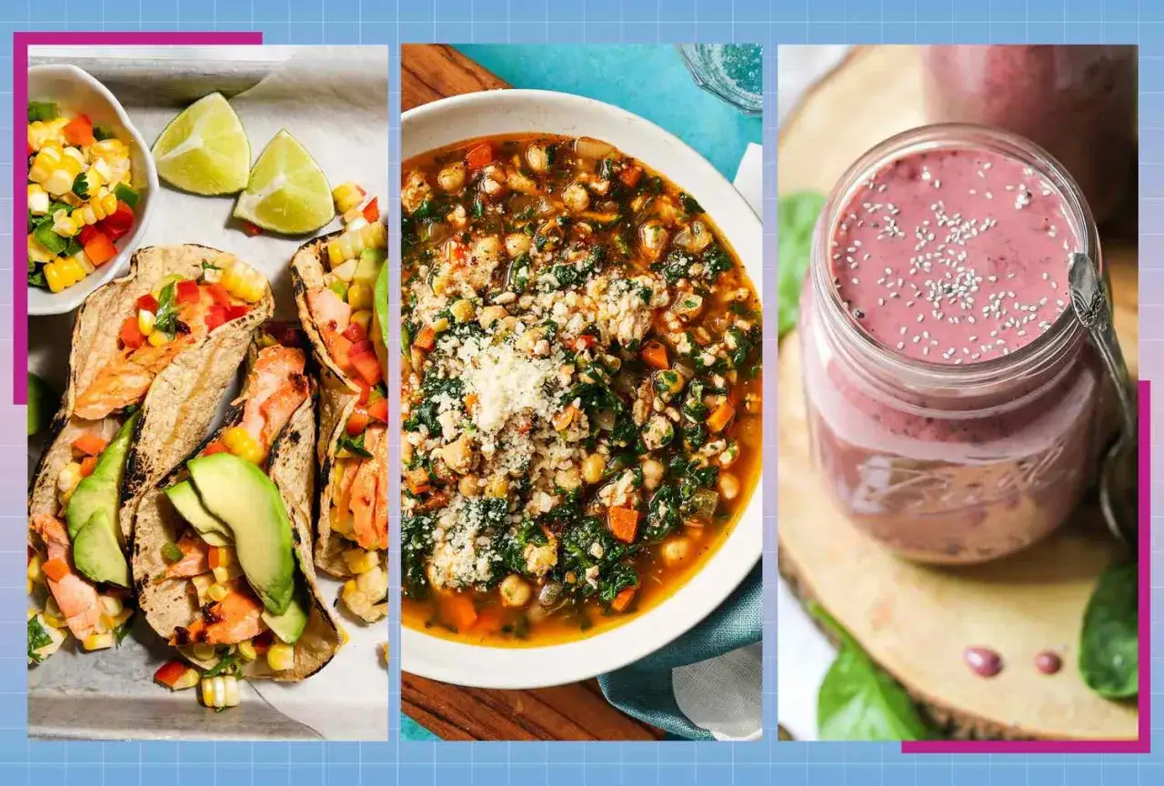 Tacos, soupe et smoothie : un trio savoureux pour un r&eacute;gime anti-inflammatoire et perte de poids r&eacute;ussi.