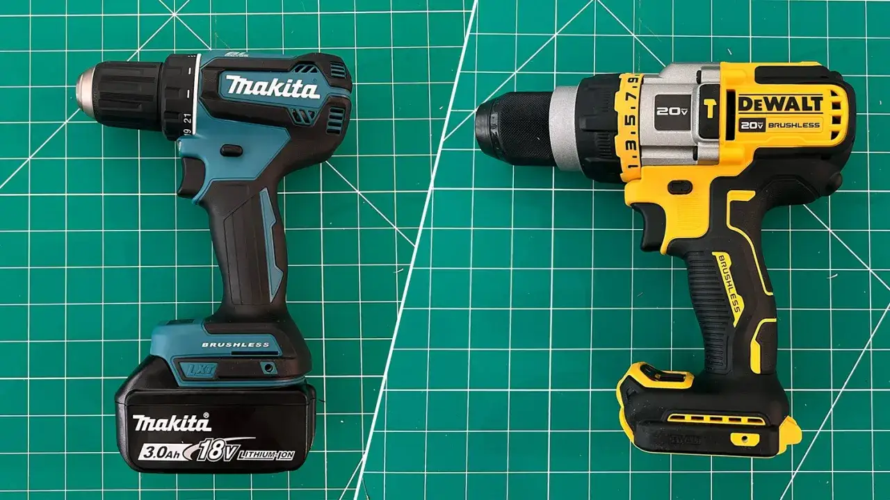 Porównanie wiertarek: po lewej Makita, po prawej DeWalt. Który wybór lepszy: DeWalt czy Makita?