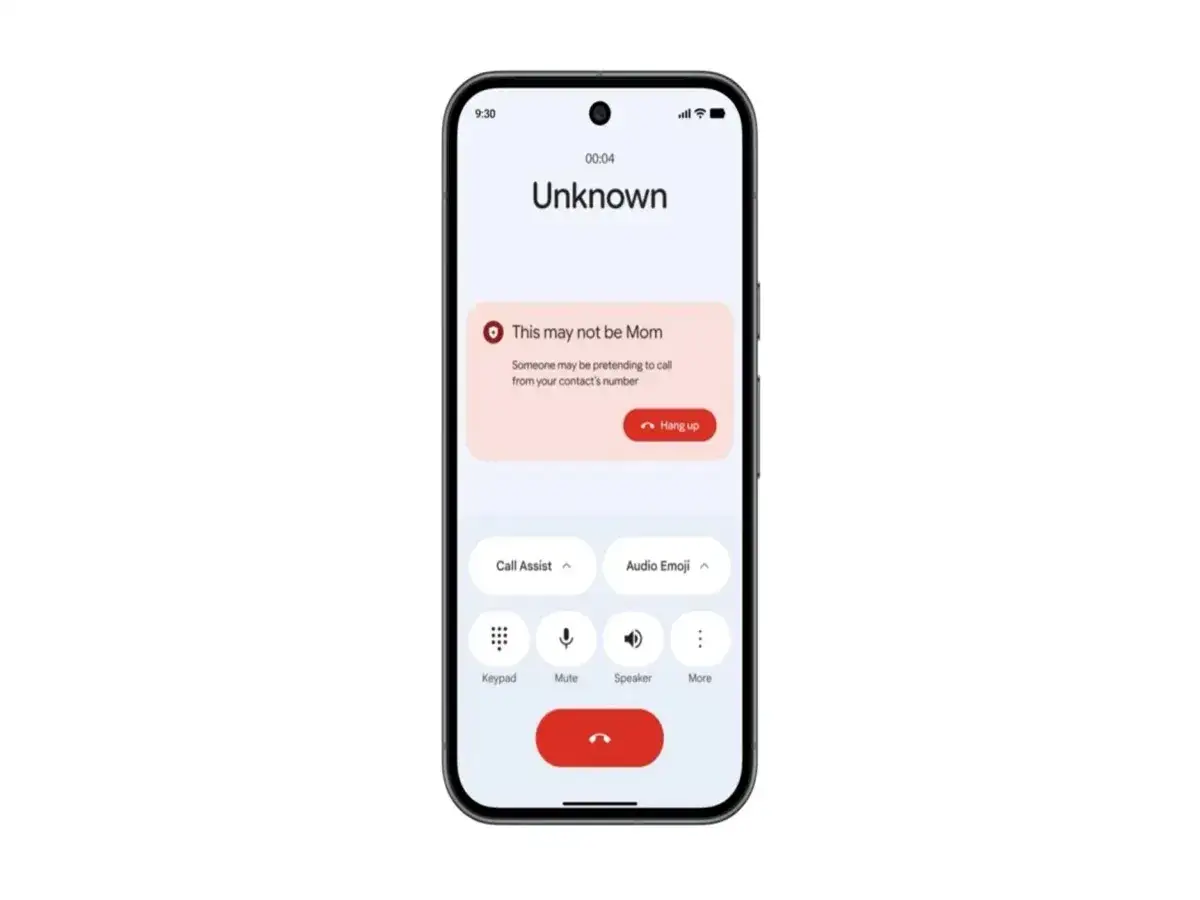 Telefon visar ett ok&auml;nt samtal med varning: 