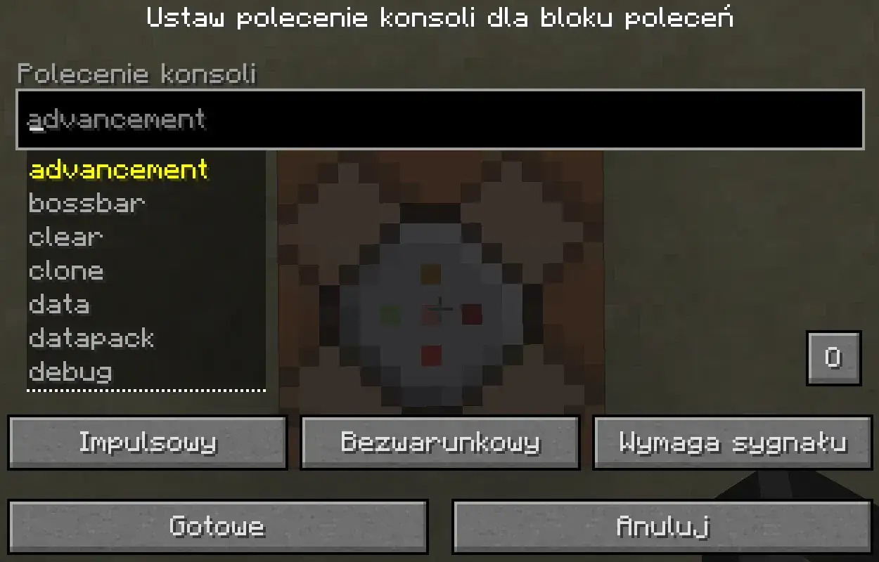 Wpisujesz kody do Minecraft. Wybierasz polecenie 