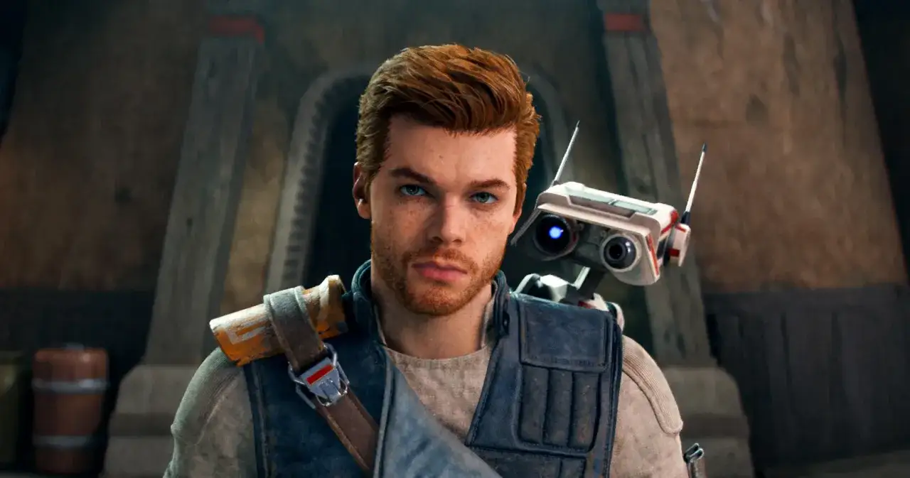 Cal Kestis i jego droid BD-1 w grze Jedi Survivor PS4.