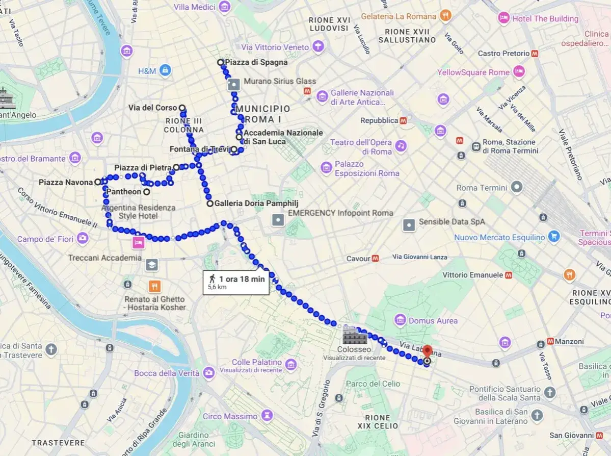 Un itinerario a piedi per scoprire cosa vedere a Roma domani: da Piazza di Spagna al Colosseo, passando per Fontana di Trevi, Pantheon e Bocca della Verità.