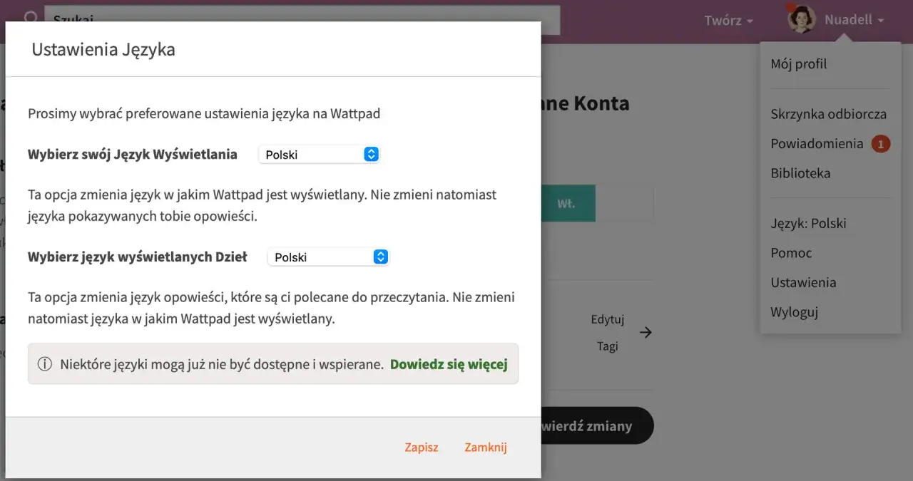 Ustawienia języka na Wattpad. Możesz wybrać język wyświetlania aplikacji i opowieści. Dowiedz się, wattpad co to jest, i jak dostosować język.