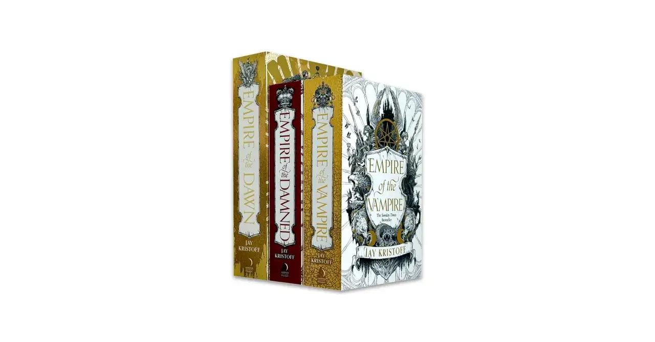 Le copertine dorate e rosse dei libri di Jay Kristoff: 