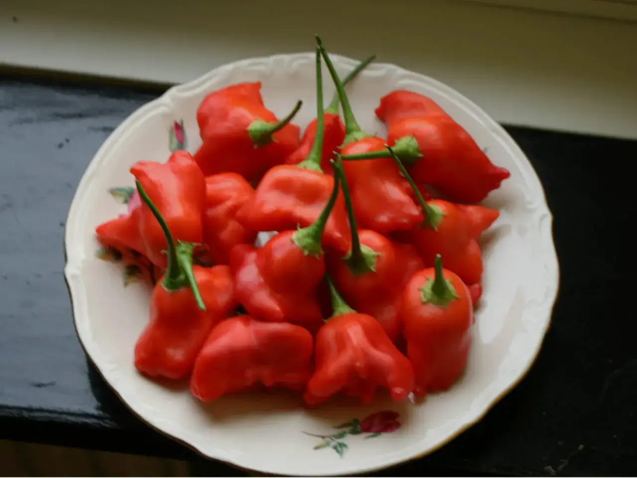 En sk&aring;l med r&ouml;da jamaican bell chili, k&auml;nda f&ouml;r sin h&ouml;ga scoville-po&auml;ng.