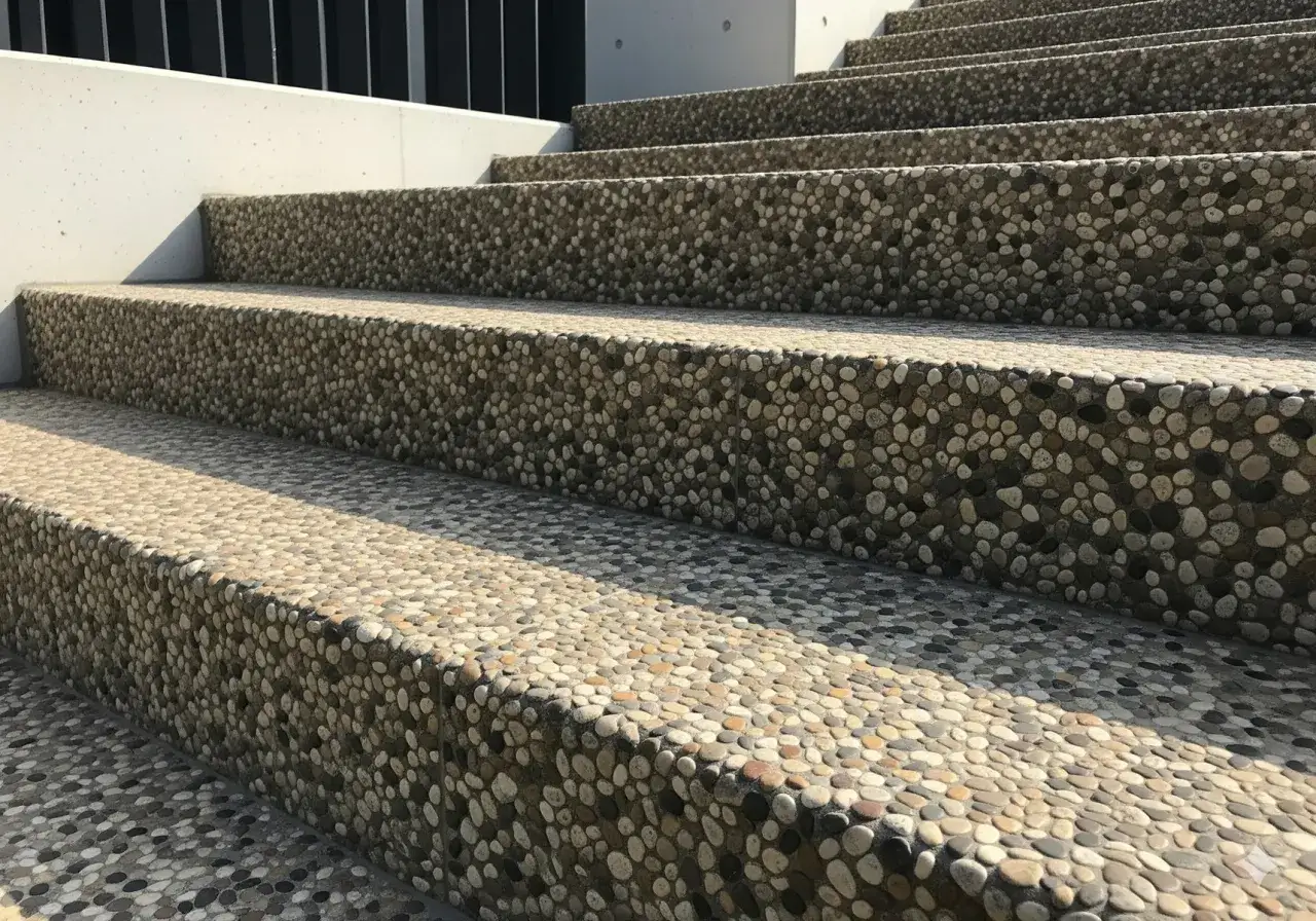 Kamienne schody zewnętrzne z otoczak&oacute;w. Zastanawiasz się, czym czyścić schody zewnętrzne? Woda z płynem do naczyń lub specjalistyczne środki do kamienia powinny pom&oacute;c.