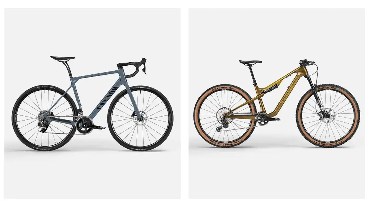 A sleek grey road bike sits beside a rugged gold mountain bike, showcasing the distinct differences for mountain biking vs road biking adventures.