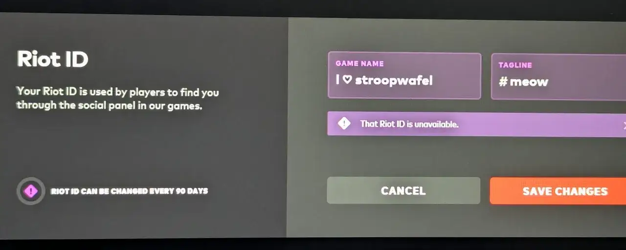 Riot ID change interface
