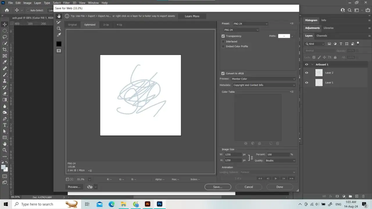 Photoshop Export As dialog window