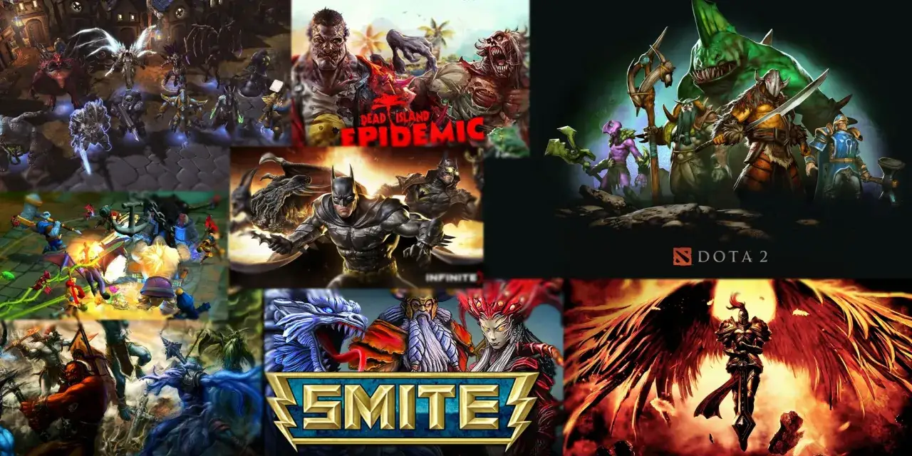 Kolaż gier: Dota 2, Smite, Dead Island Epidemic i inne gry podobne do lola.
