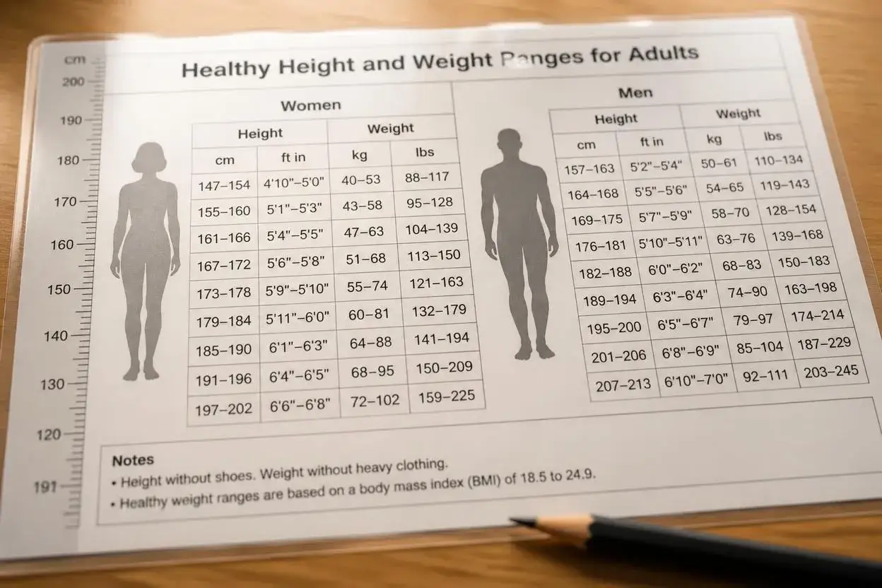 Tabela zdrowych zakres&oacute;w wagi dla dorosłych. Dla wzrostu 164 cm, jaka waga jest optymalna dla kobiet?