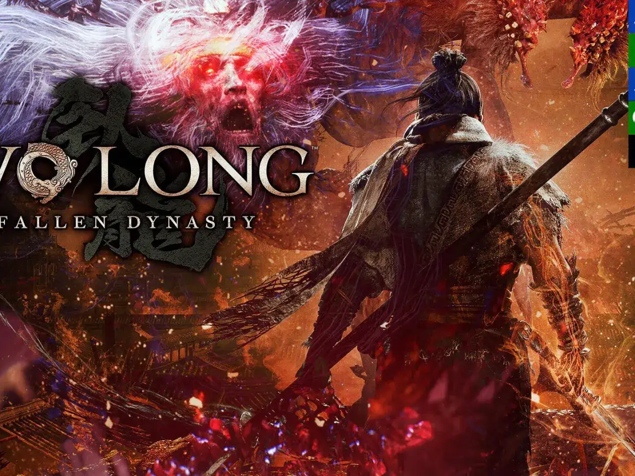 Guerrero en Wo Long: Fallen Dynasty, con un demonio furioso y un paisaje apocalíptico.
