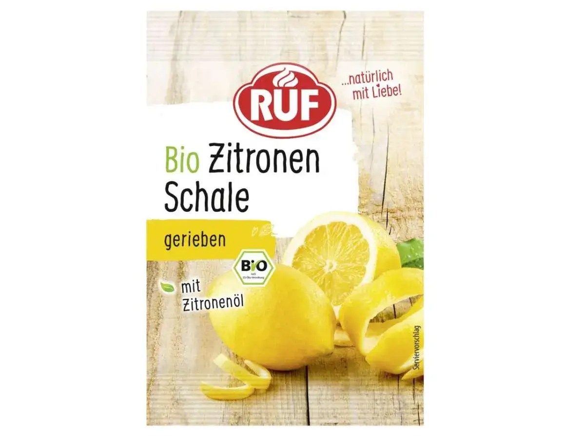 Bio Zitronenschale gerieben von RUF, mit Zitronen&ouml;l. Eine gesunde Zutat f&uuml;r Ihre K&uuml;che.