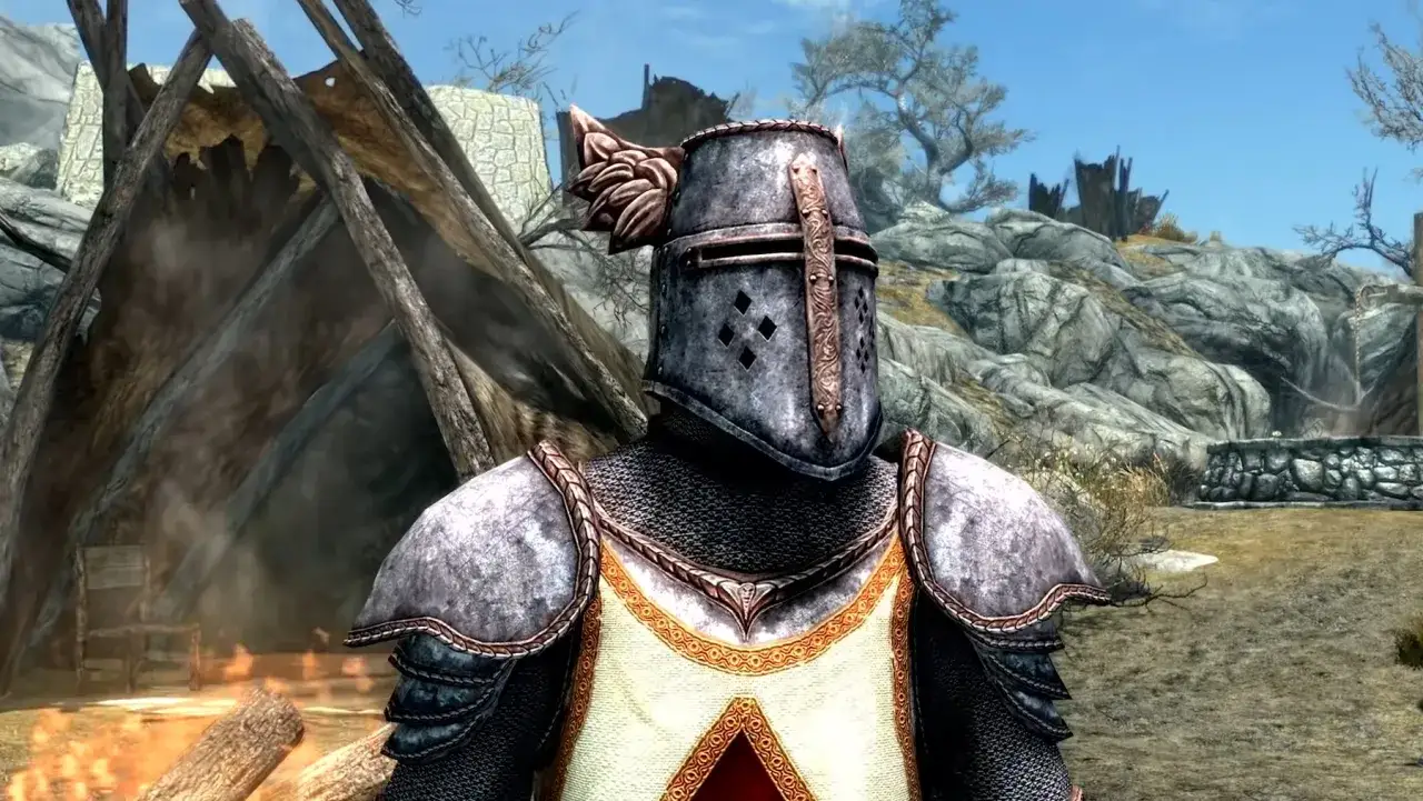 Rycerz w zbroi, obóz z ogniskiem. Skyrim Anniversary Edition co zawiera? Dodatki i przedmioty z Creation Club.