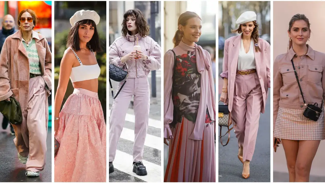 Sei donne sfoggiano outfit in varie tonalit&agrave; di rosa antico, dimostrando splendidi colori da abbinare al rosa antico.