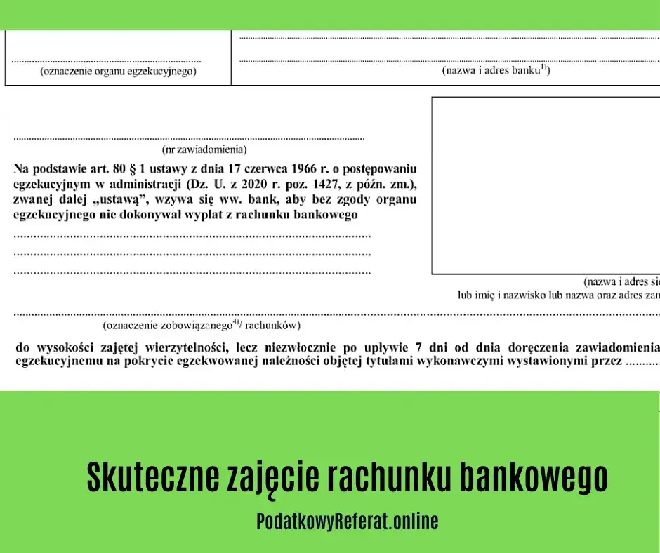 Zajęcie środków na koncie bankowym
