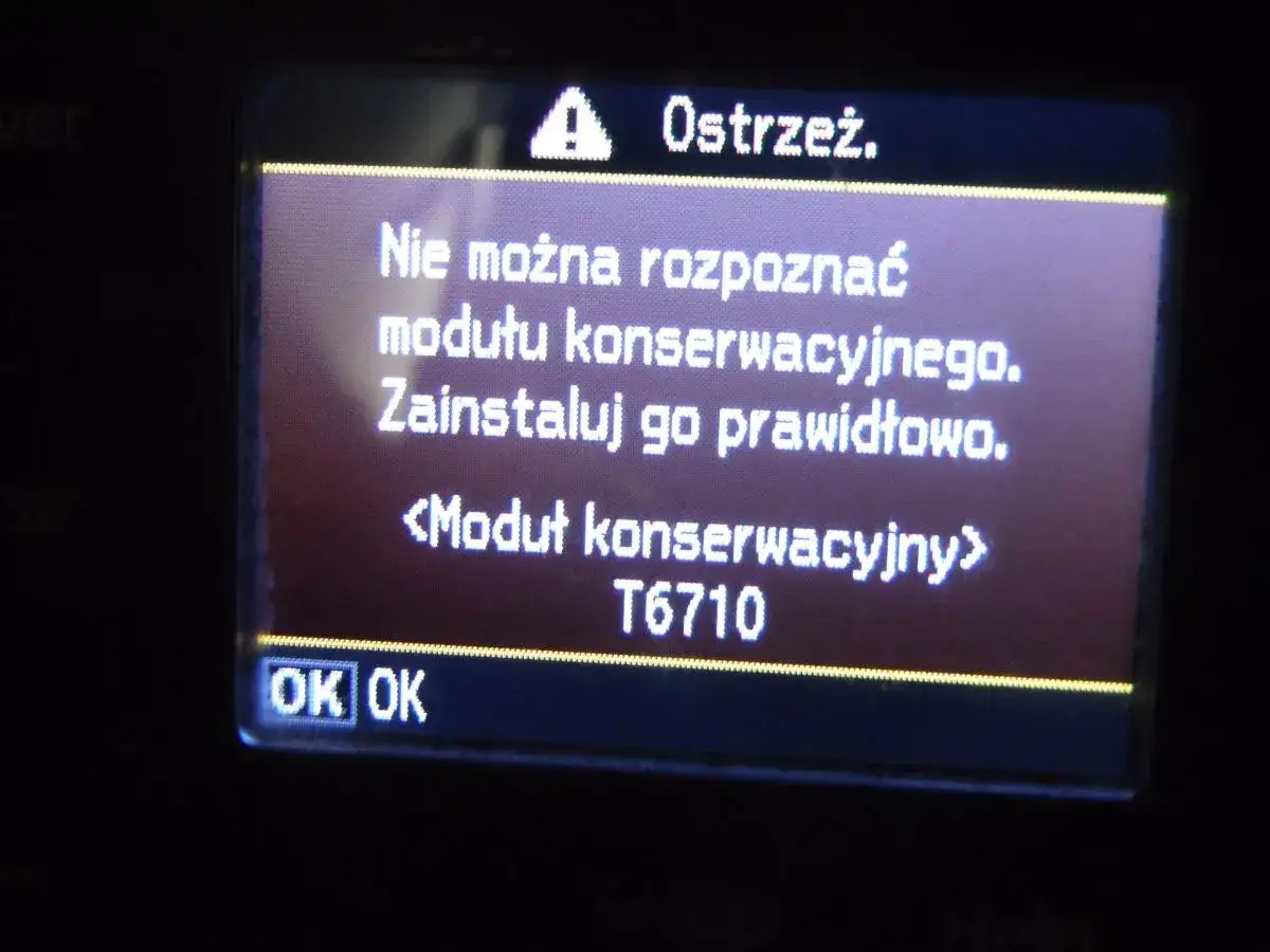 Komunikat błędu drukarki Epson: