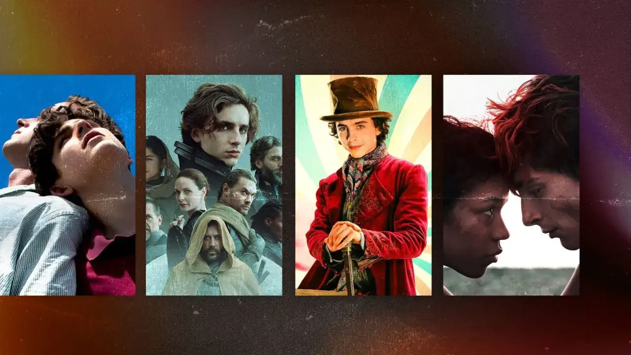 En collage med filmer med Timothée Chalamet: