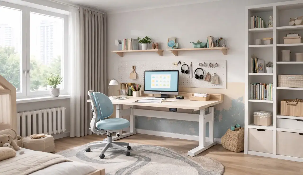 Ergonomiczne biurko dla dziecka z regulacją wysokości, idealne do nauki i zabawy. Wymiary biurka dla dziecka dopasowane do potrzeb rosnącego ucznia.