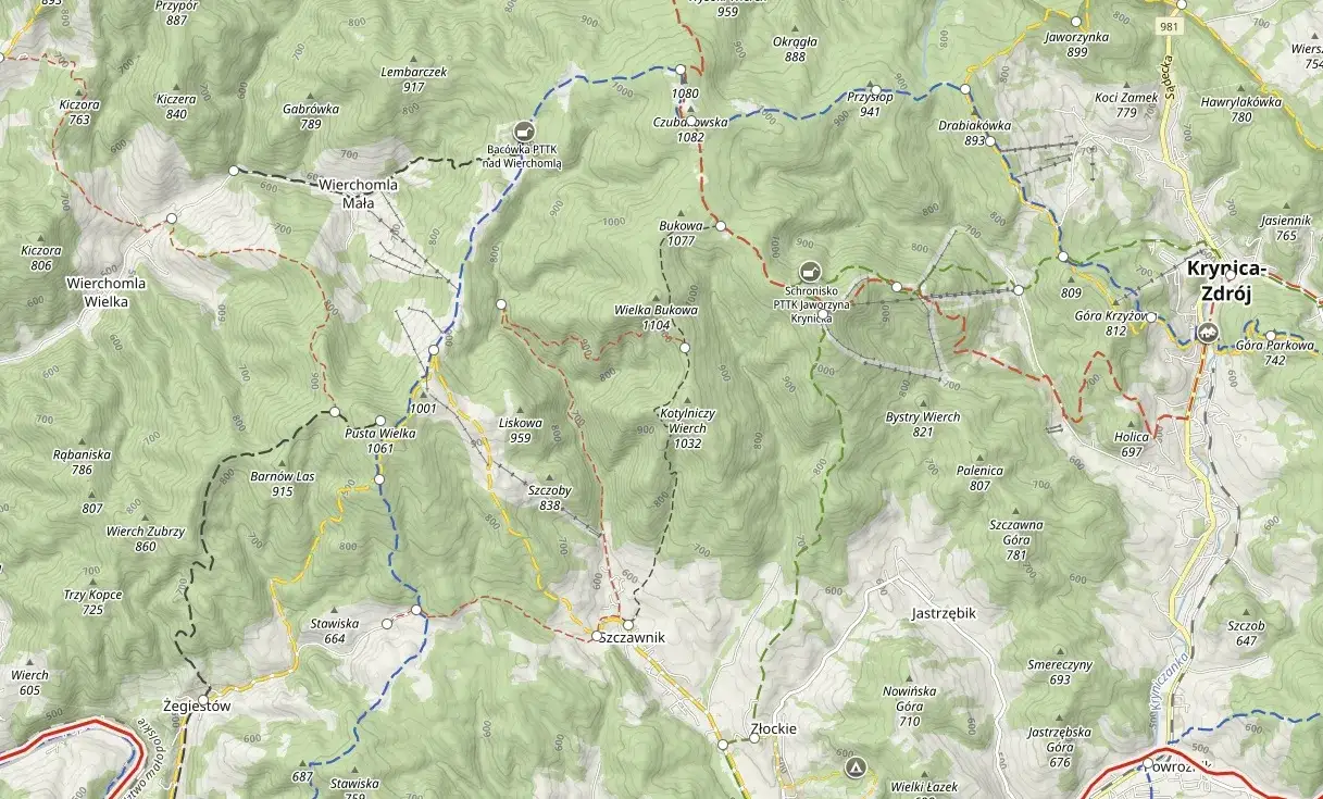 Szlaki turystyczne Beskid Sądecki Bacówka nad Wierchomlą mapa