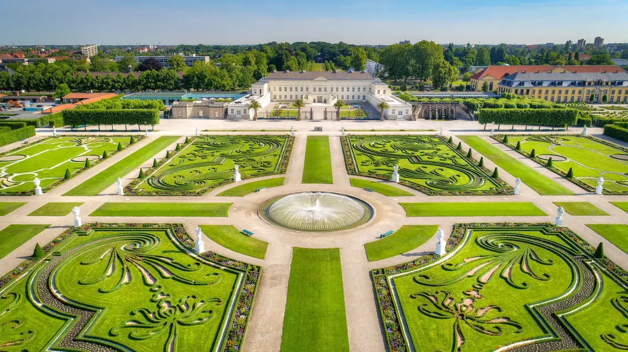 Hanower Neues Rathaus ogrody Herrenhausen