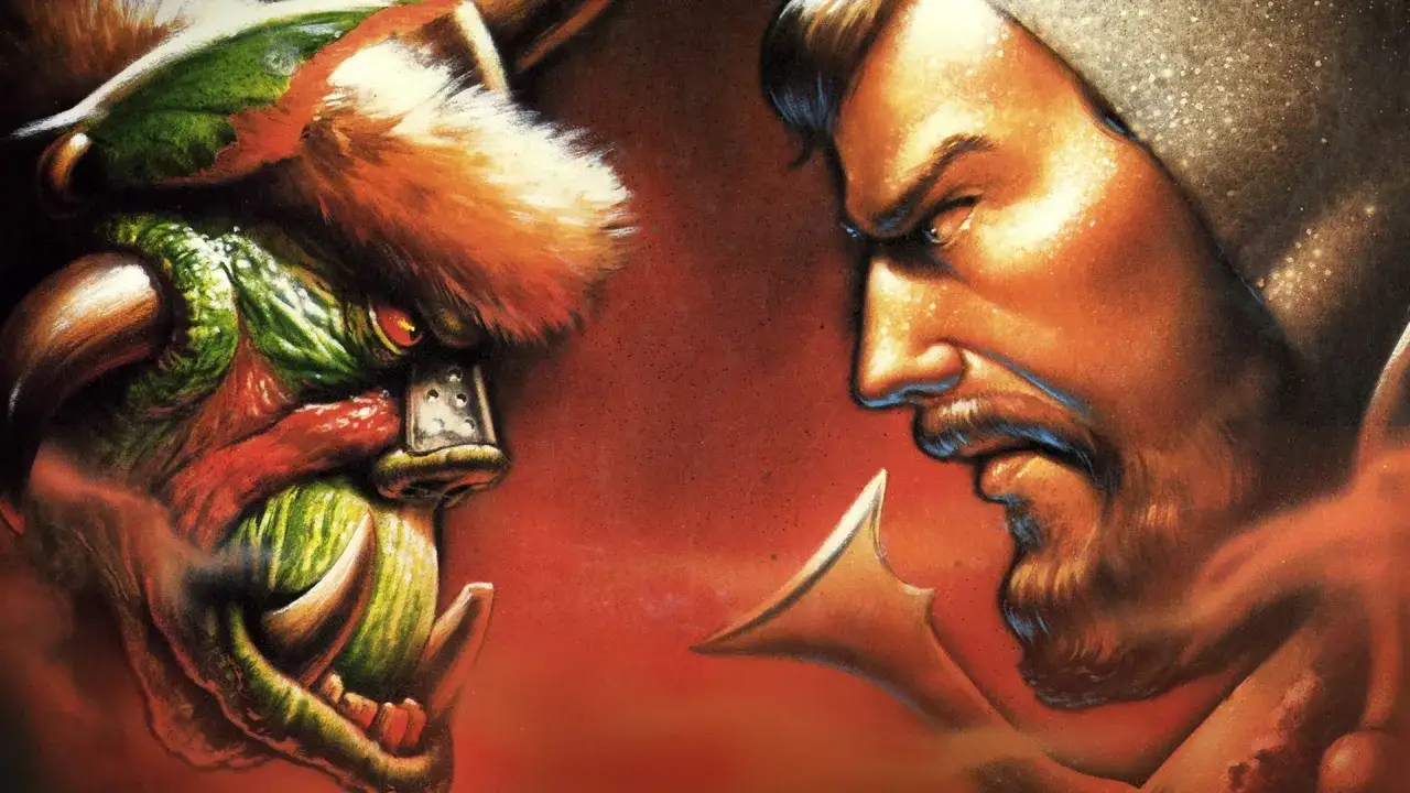 Zacięta konfrontacja orka i człowieka, ikoniczne postacie z Warcraft: Orcs & Humans.