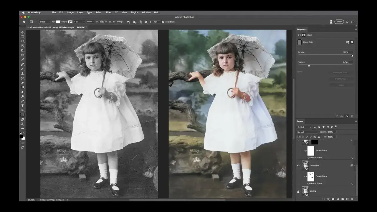 Photoshop Neural Filters kolorowanie zdjęcia przed po