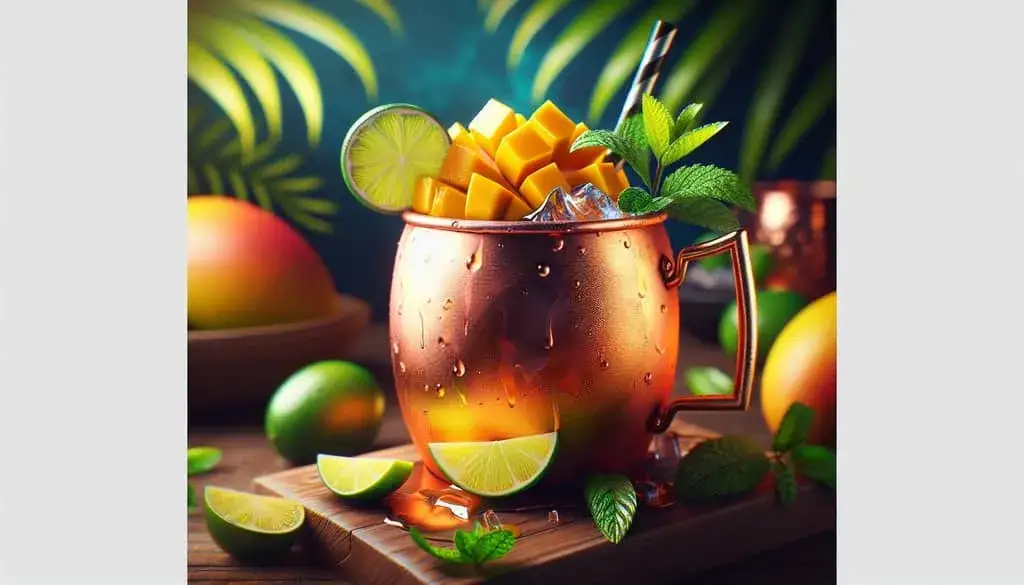 kolorowy tropikalny drink z mango w szklance