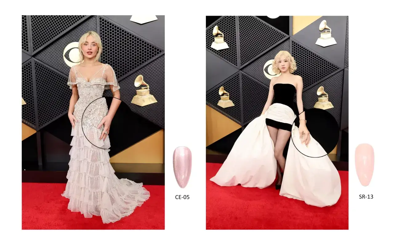 Dos artistas deslumbran en la alfombra roja de los Grammys 2026. Vestidos espectaculares y uñas perfectas, listas para la noche.