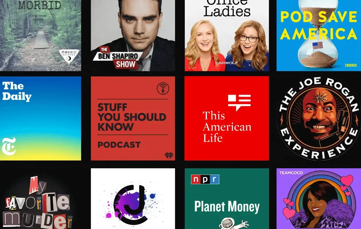 Griglia di copertine di podcast americani popolari: 