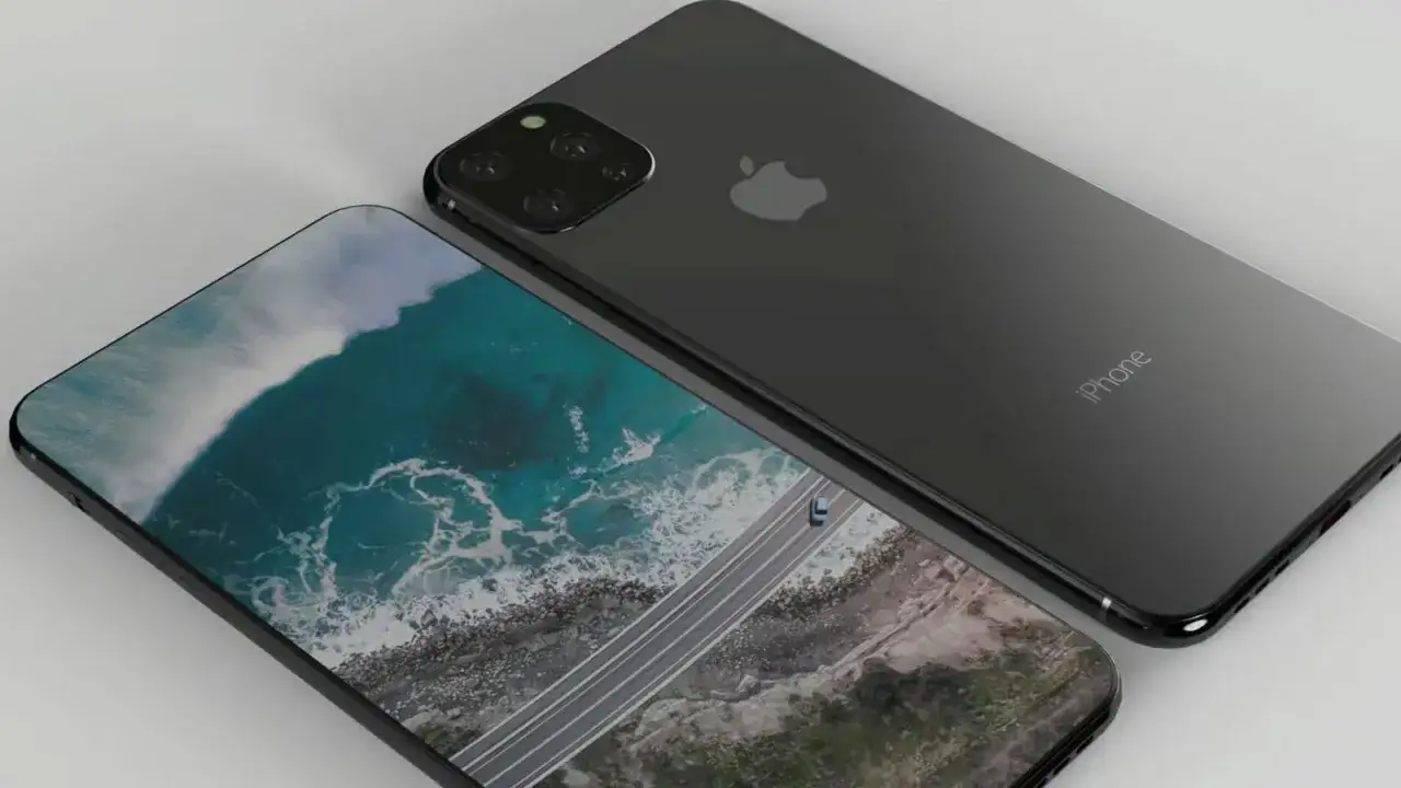 Deux iPhones noirs, l'un affichant une route côtière, l'autre son module photo carré. On pense à l'iPhone 11 date de sortie.
