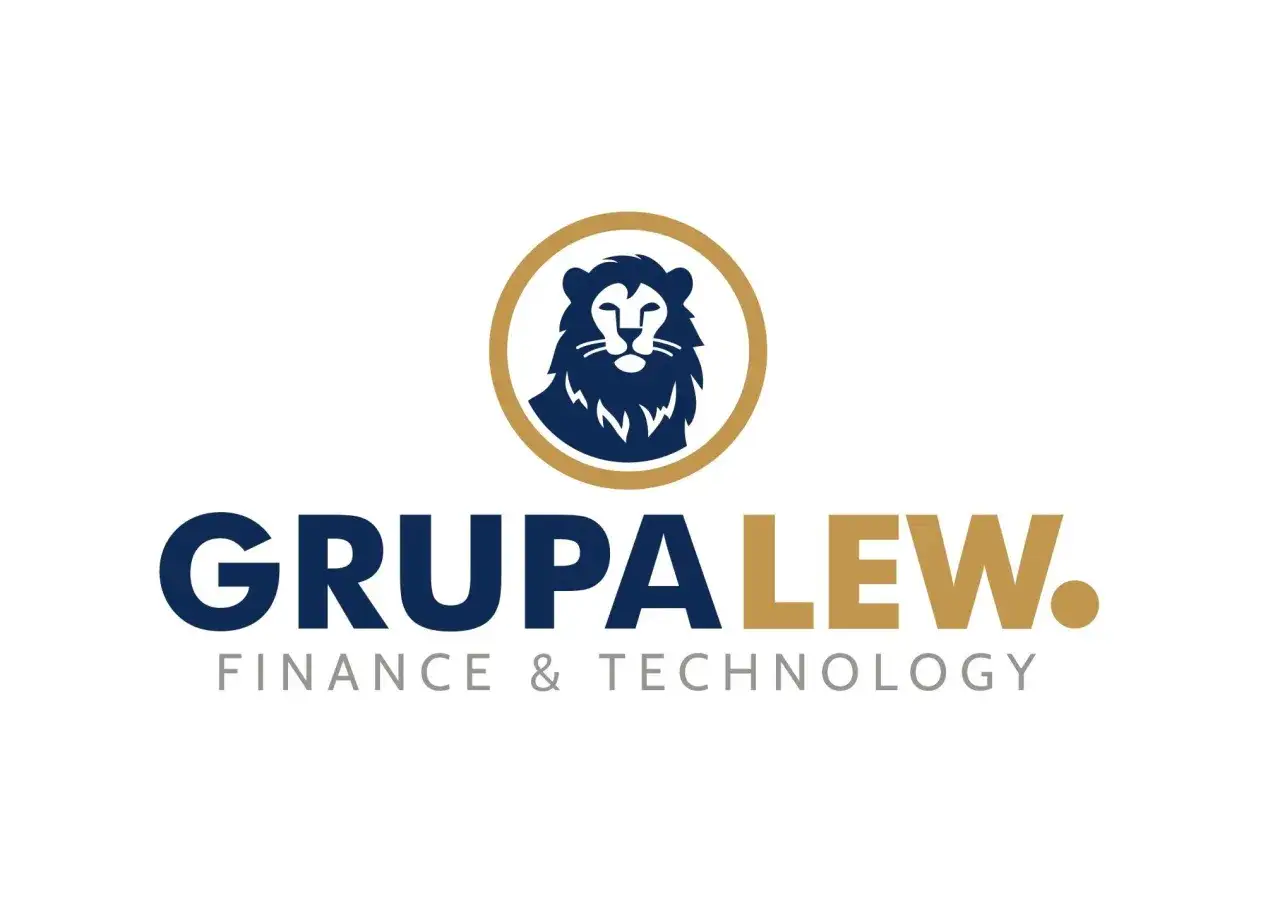 Logo Grupa Lew: dumny lew w okręgu, poniżej nazwa firmy i napis 