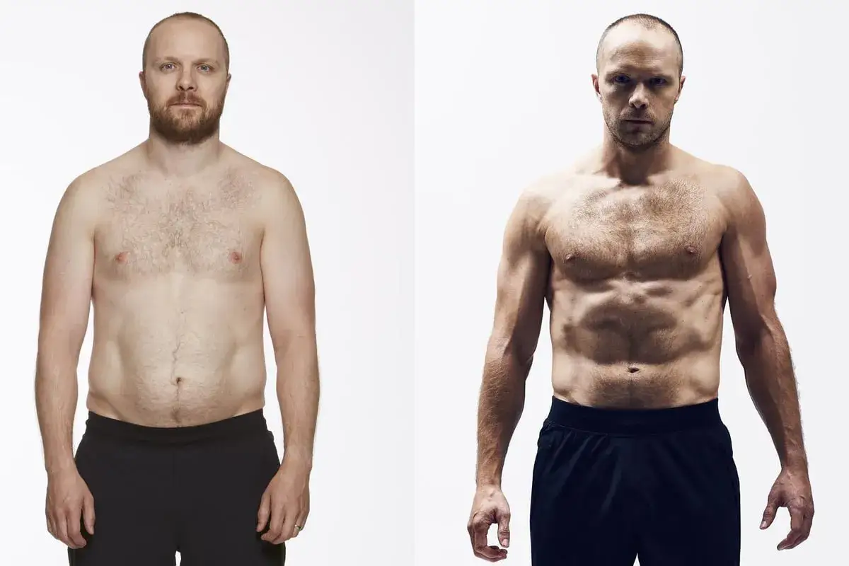 Przed i po: mężczyzna zrzucił zbędne kilogramy, pozbywając się nadwagi. Z big boy waga stał się umięśniony.