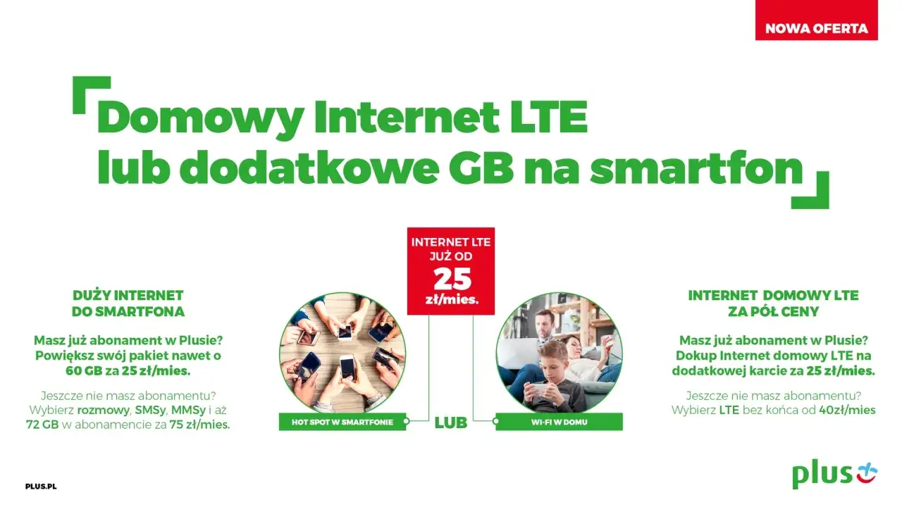 Darmowy internet Plus: domowy LTE lub dodatkowe GB na smartfon. Oferta już od 25 zł/mies.