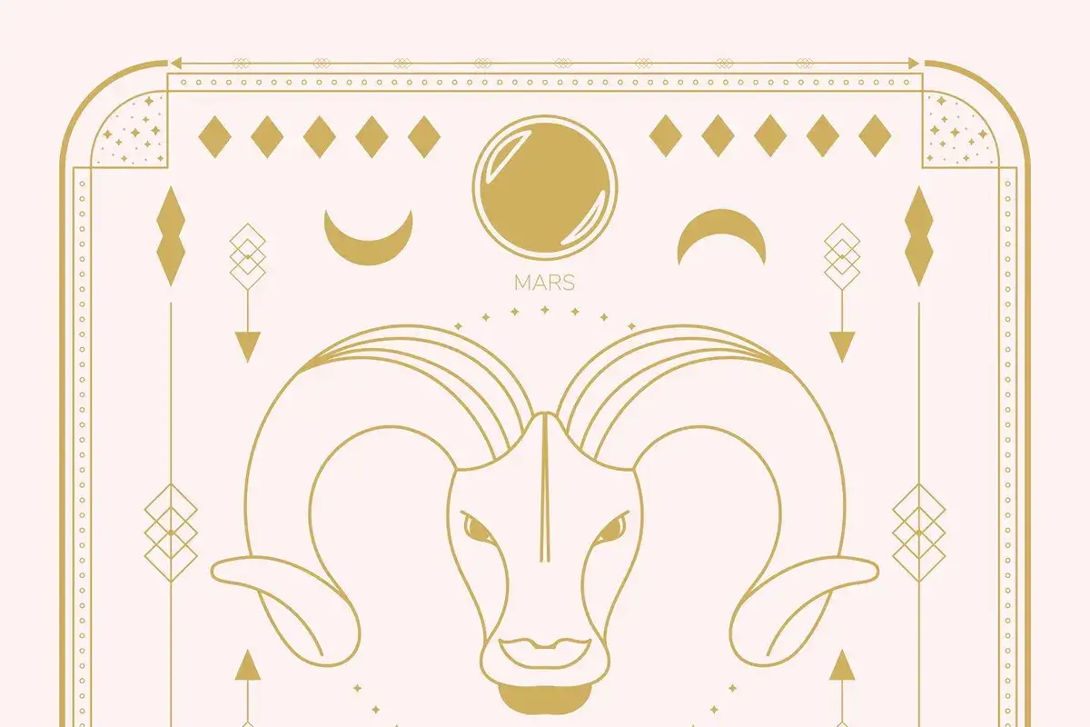 Baran, który jest znakiem zodiaku dla osób urodzonych 1 kwietnia, symbolizowany przez głowę barana i planetę Mars.