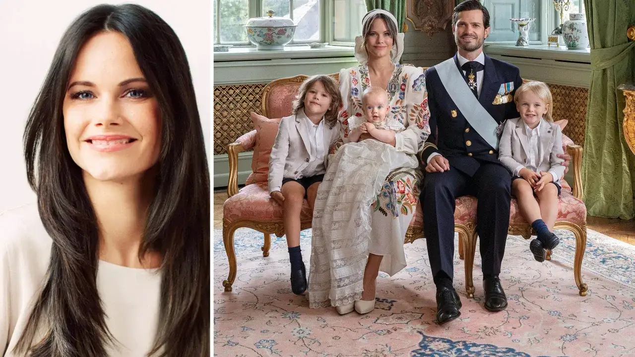 Prinsessan Sofia med familjen, inklusive prinsessan Sofia barn, vid en dopceremoni.