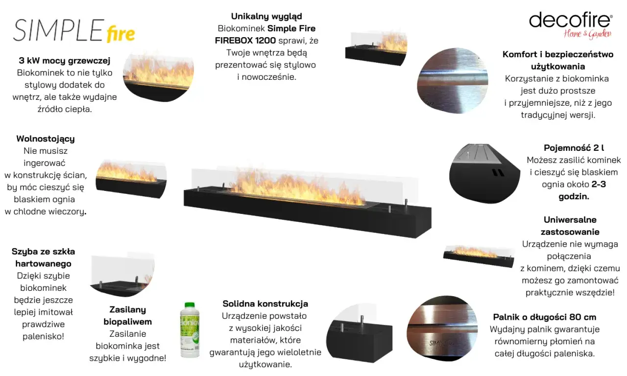 Biokominek Simple Fire z palnikiem 80 cm to stylowy dodatek i wydajne źródło ciepła. Czy biokominek jest bezpieczny? Tak, dzięki solidnej konstrukcji i wygodnemu użytkowaniu.