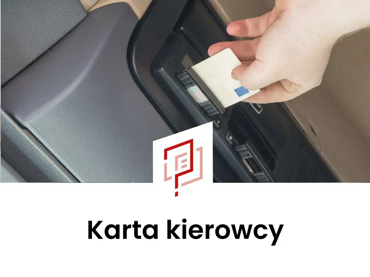 Wniosek o kartę kierowcy. Dłoń wkłada kartę do tachografu.