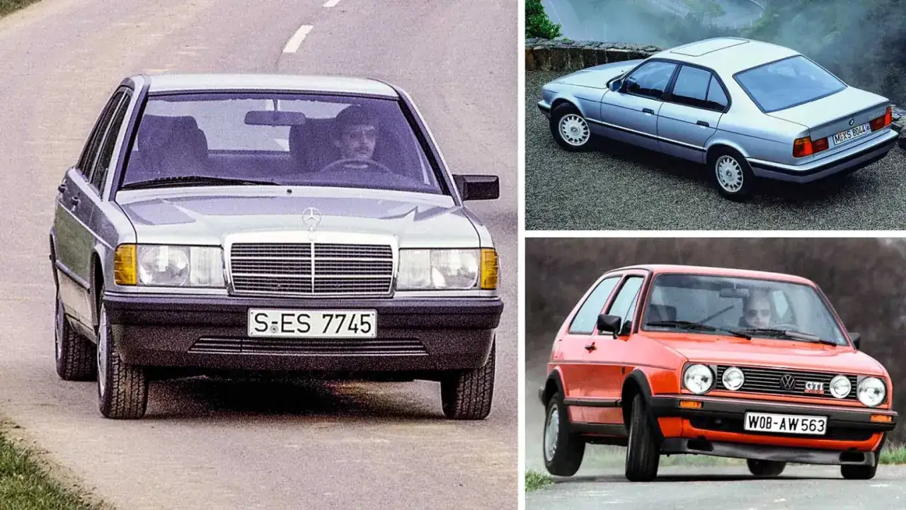En Mercedes, en BMW och en VW Golf GTI &ndash; ikoniska 80 tals bilar som fortfarande v&auml;cker nostalgi.