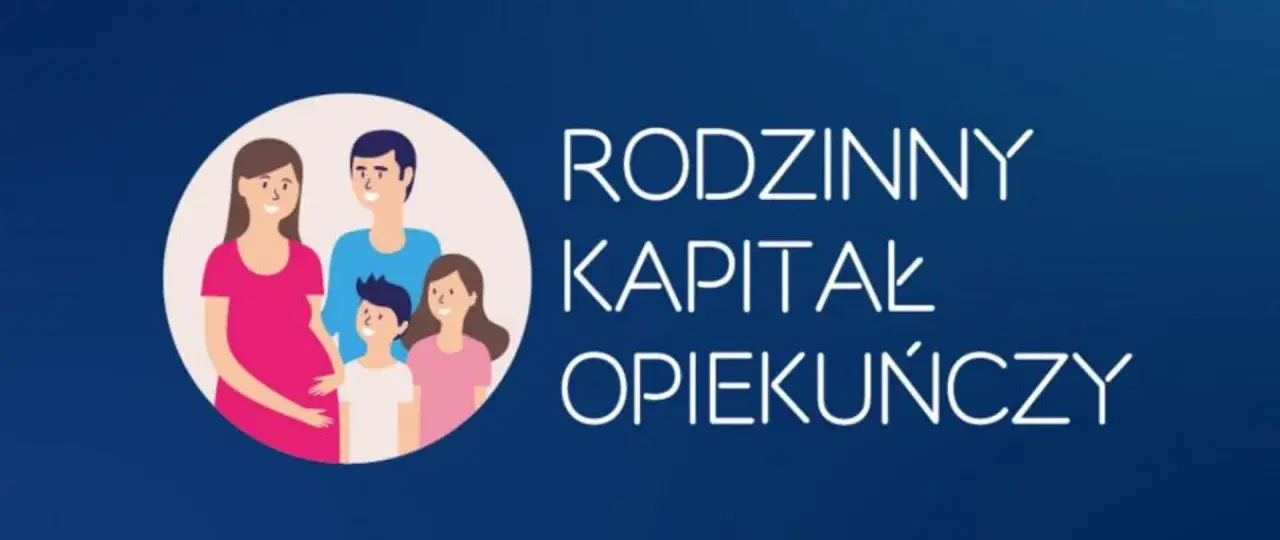 Ilustracja przedstawia uśmiechniętą rodzinę: ciężarną kobietę, mężczyznę, chłopca i dziewczynkę. Obok widnieje napis 