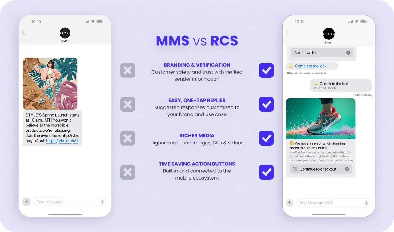 Porównanie MMS vs RCS. RCS oferuje weryfikację nadawcy, szybkie odpowiedzi i bogate media, co to jest? Lepsze niż MMS.