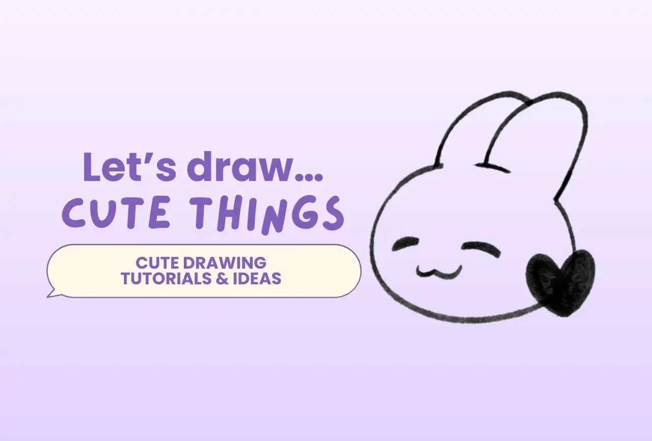 &iexcl;Vamos a dibujar dibujos cuquis kawaii! Un conejito sonriente con un coraz&oacute;n negro. Tutoriales y ideas de dibujo.