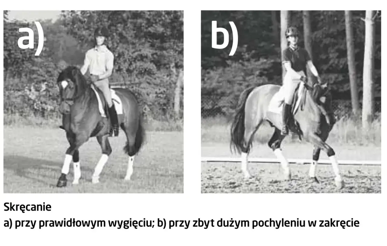 Jeździec skręcający koniem z użyciem pomocy