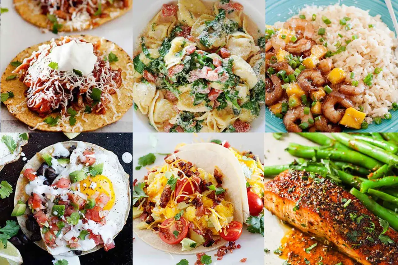 Szybkie przepisy na dania w 15 minut: tortellini, tacos z jajkiem i łososiem, krewetki z ryżem i fasolką szparagową.