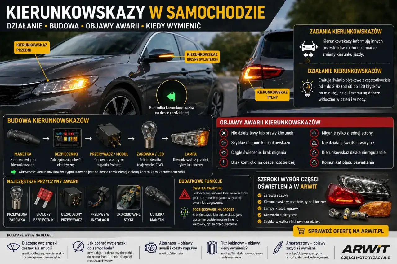 Uszkodzony przerywacz kierunkowskazów objawy: brak migania, szybkie mruganie lub świecenie. Sprawdź, co może być przyczyną awarii.
