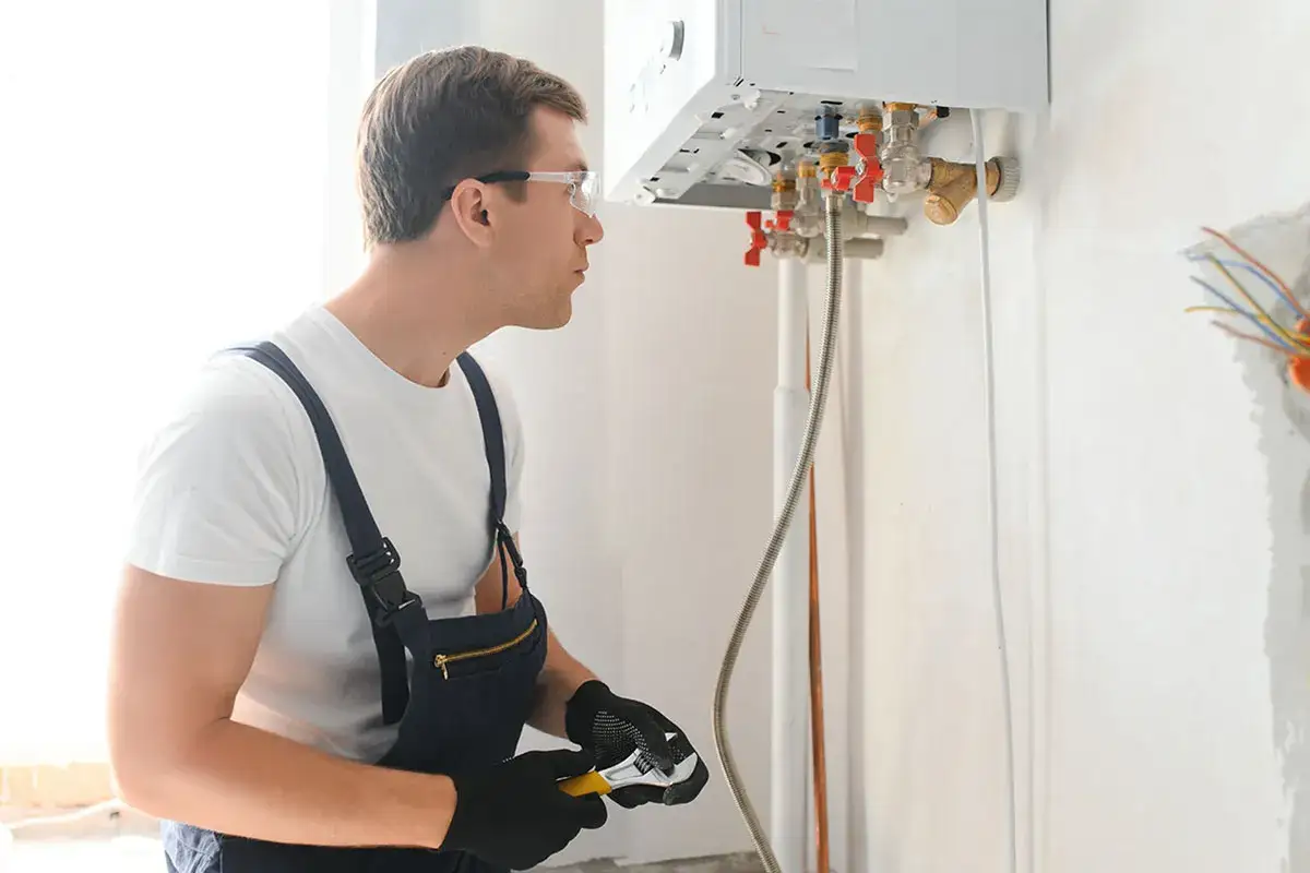 Un tecnico controlla la valvola di sfogo caldaia, parte essenziale per la sicurezza dell'impianto.