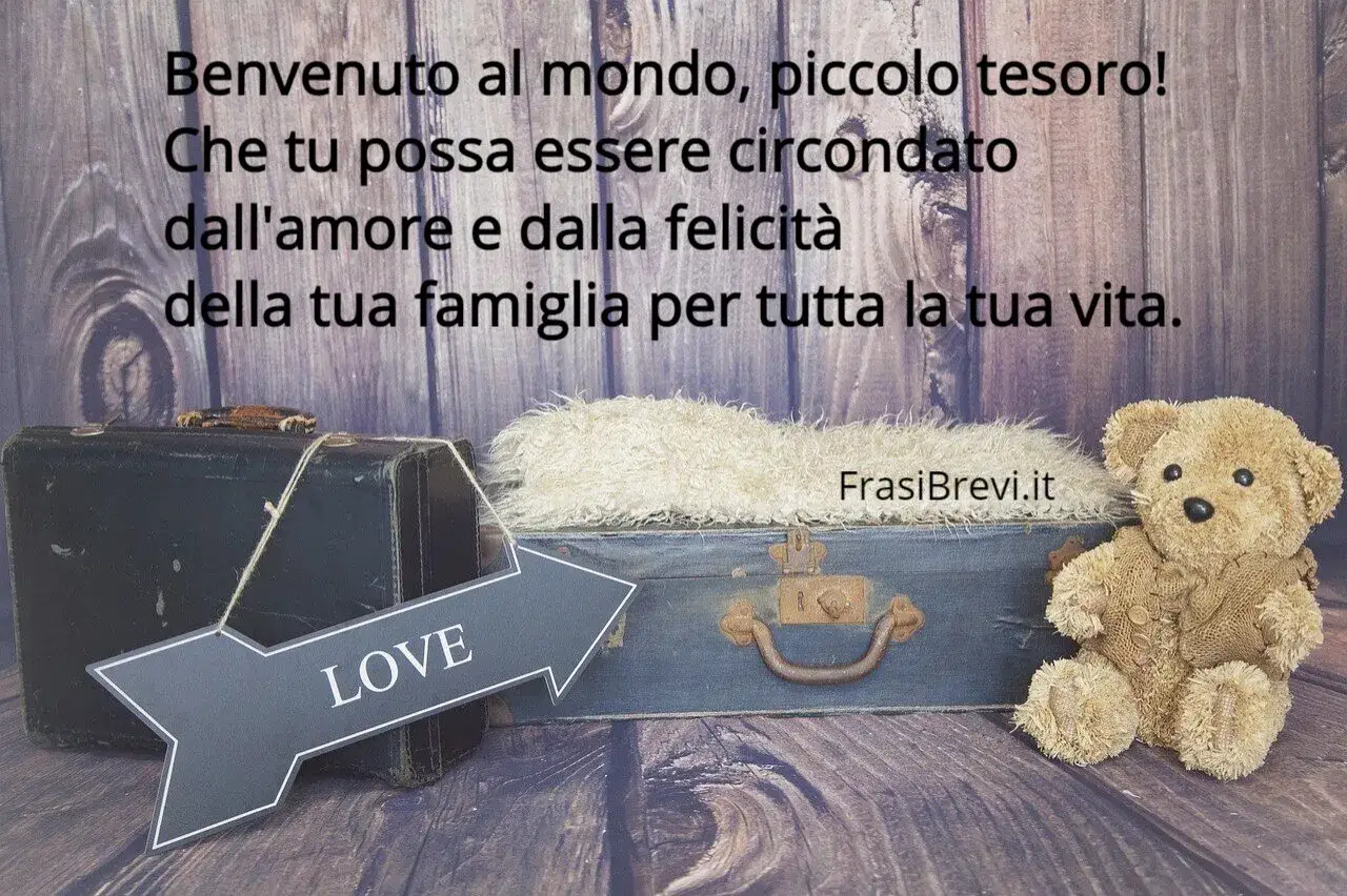 Orso di peluche e valigie, con freccia