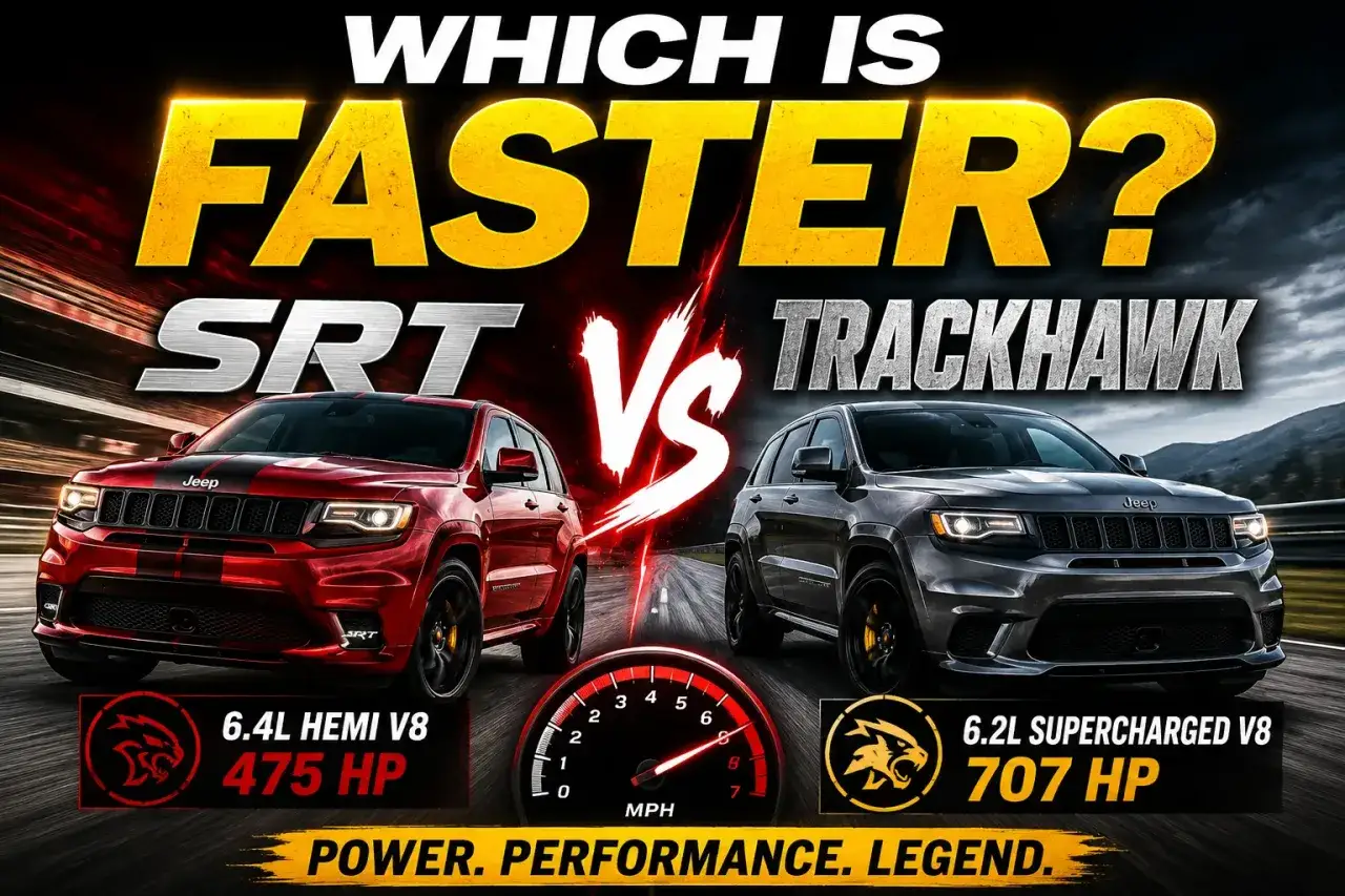 Czerwony Jeep SRT z 475 KM kontra szary Jeep Trackhawk z 707 KM. Który jest szybszy?