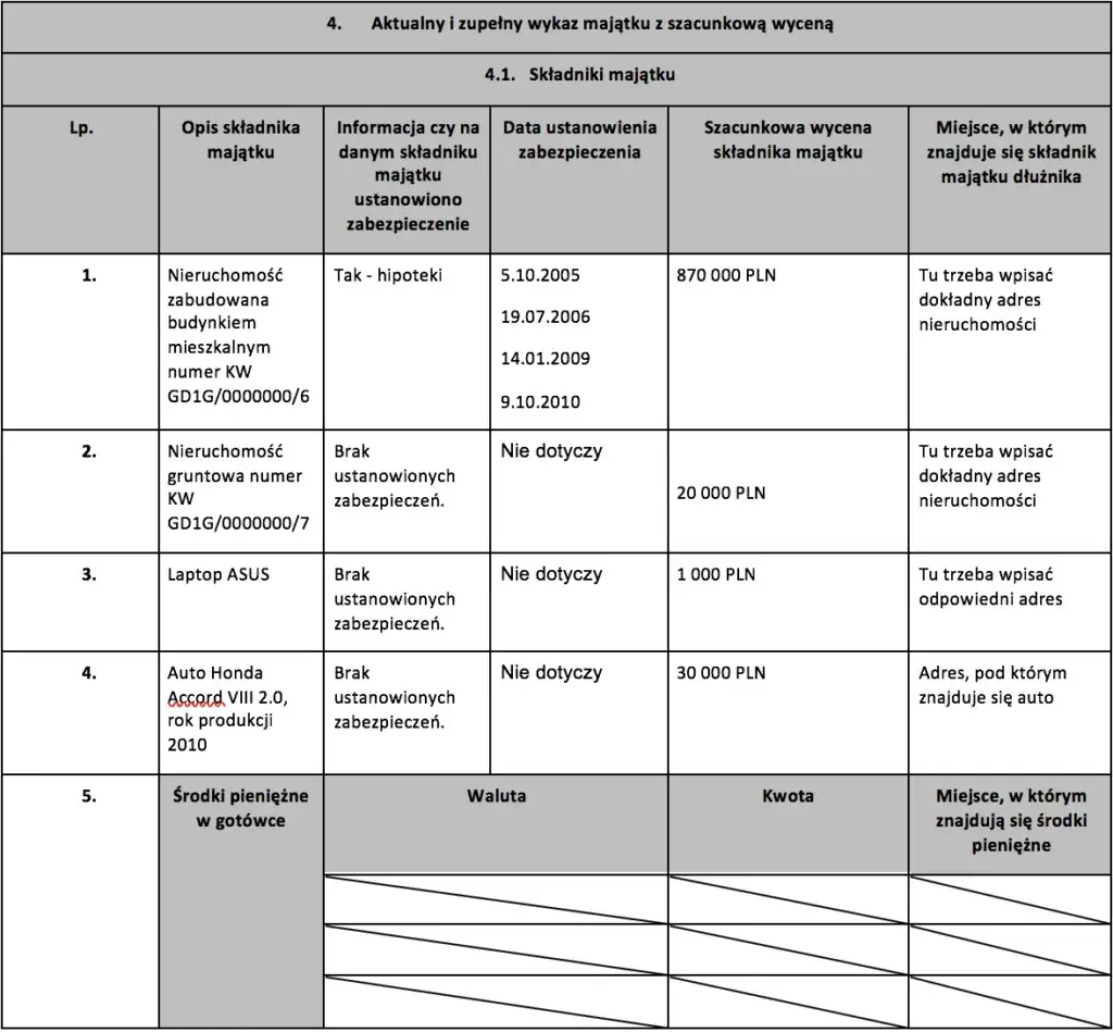 różne rodzaje majątku do upadłości konsumenckiej