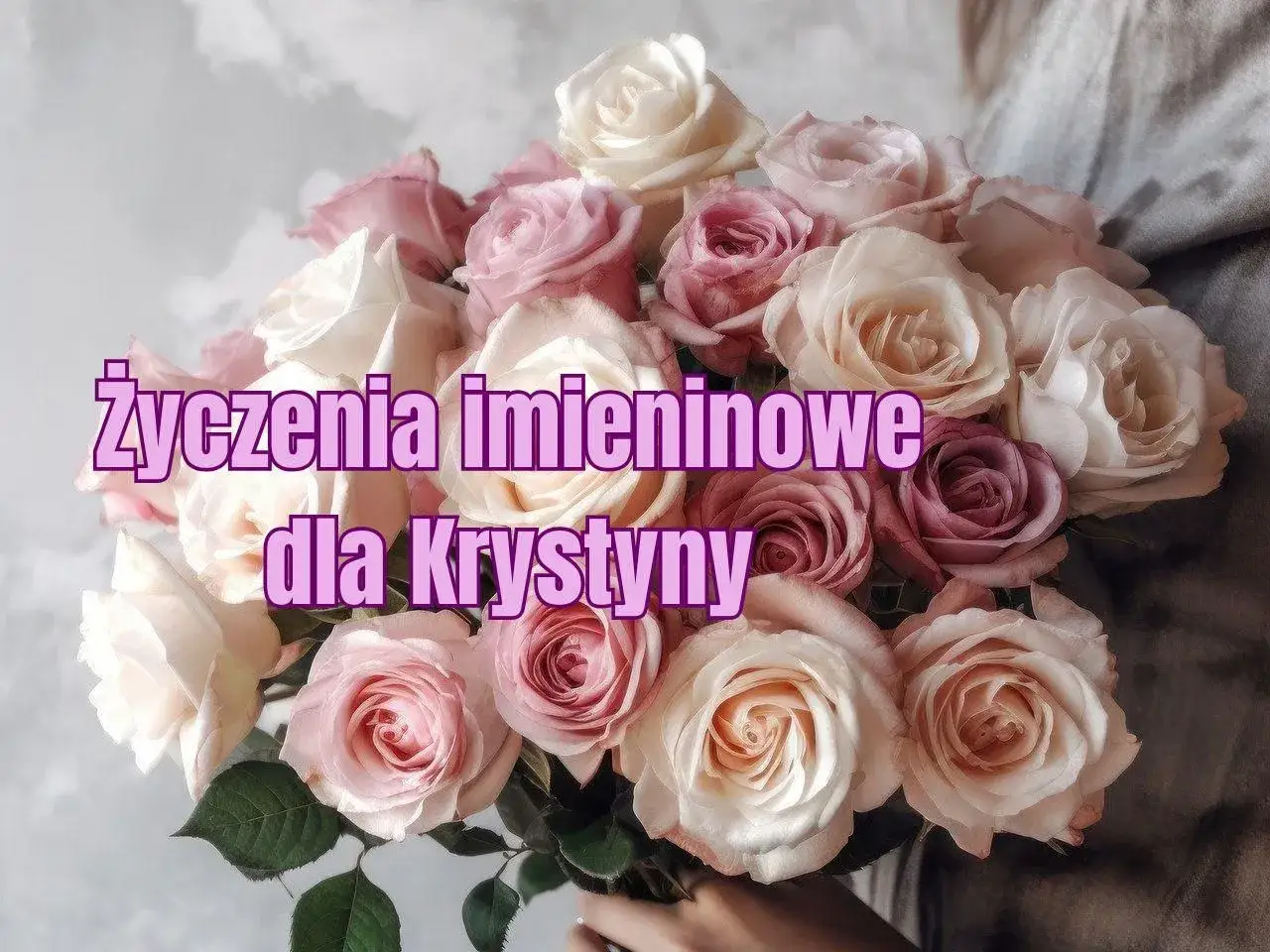 Bukiet róż w pastelowych kolorach z napisem 